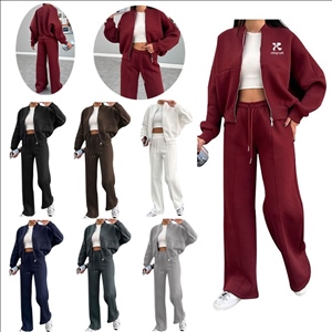 Autumn Zip-Up Cardigan Sweatshirt with Straight Leg Pants